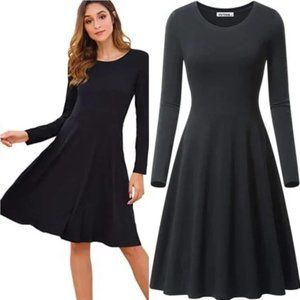 3/$60 Black Casual Long Sleeve Midi Swing Dress